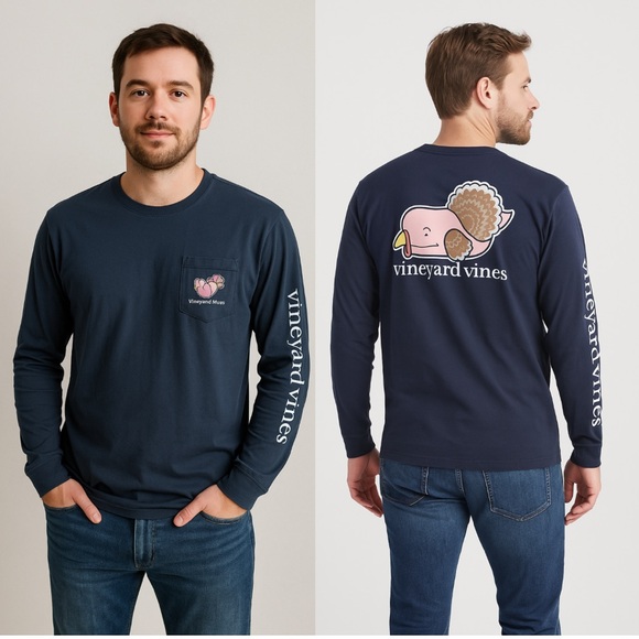 Vineyard Vines Other - Vineyard Vines Turkey Whale Long-Sleeve Pocket Tee in Blue Blazer